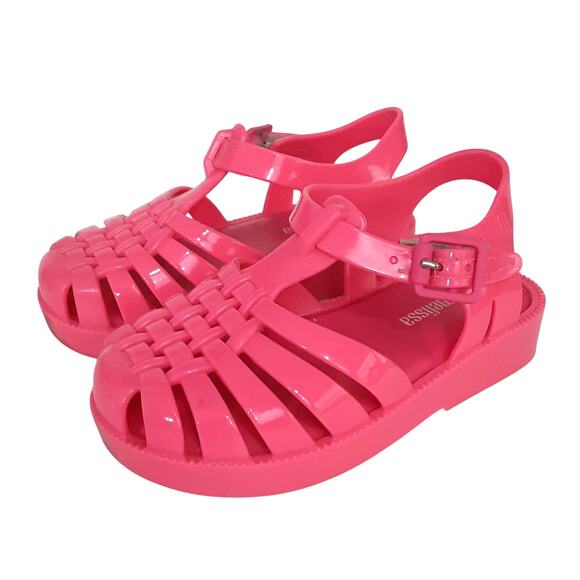Mini Melissa Jelly Sandals Hot Pink Fisherman Sandals Hook & Loop Girls 7 - Picture 1 of 8